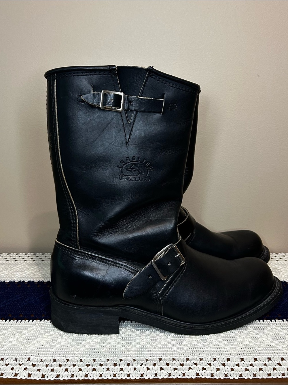 VTG Black Leather Engineer Work or Riding Boots. Narrow width. 12 inches.